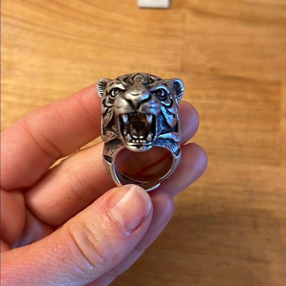 Silver Tiger Head Ring